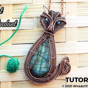 Wire wrap tutorial,wire wrapping pattern WireArtTutorials Cat pendant,DIY lesson,jewelry making,wire weaving,wire art tutorials, cabochon image 1