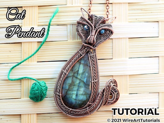 Wire Wrap Tutorial,wire Wrapping Pattern Wirearttutorials Cat Pendant,diy  Lesson,jewelry Making,wire Weaving,wire Art Tutorials, Cabochon 