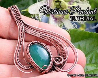 WireArtTutorials Virtuous pendant wire wrap tutorial, weaving pattern, DIY jewelry making, cabochon setting,art deco, wire art tutorials