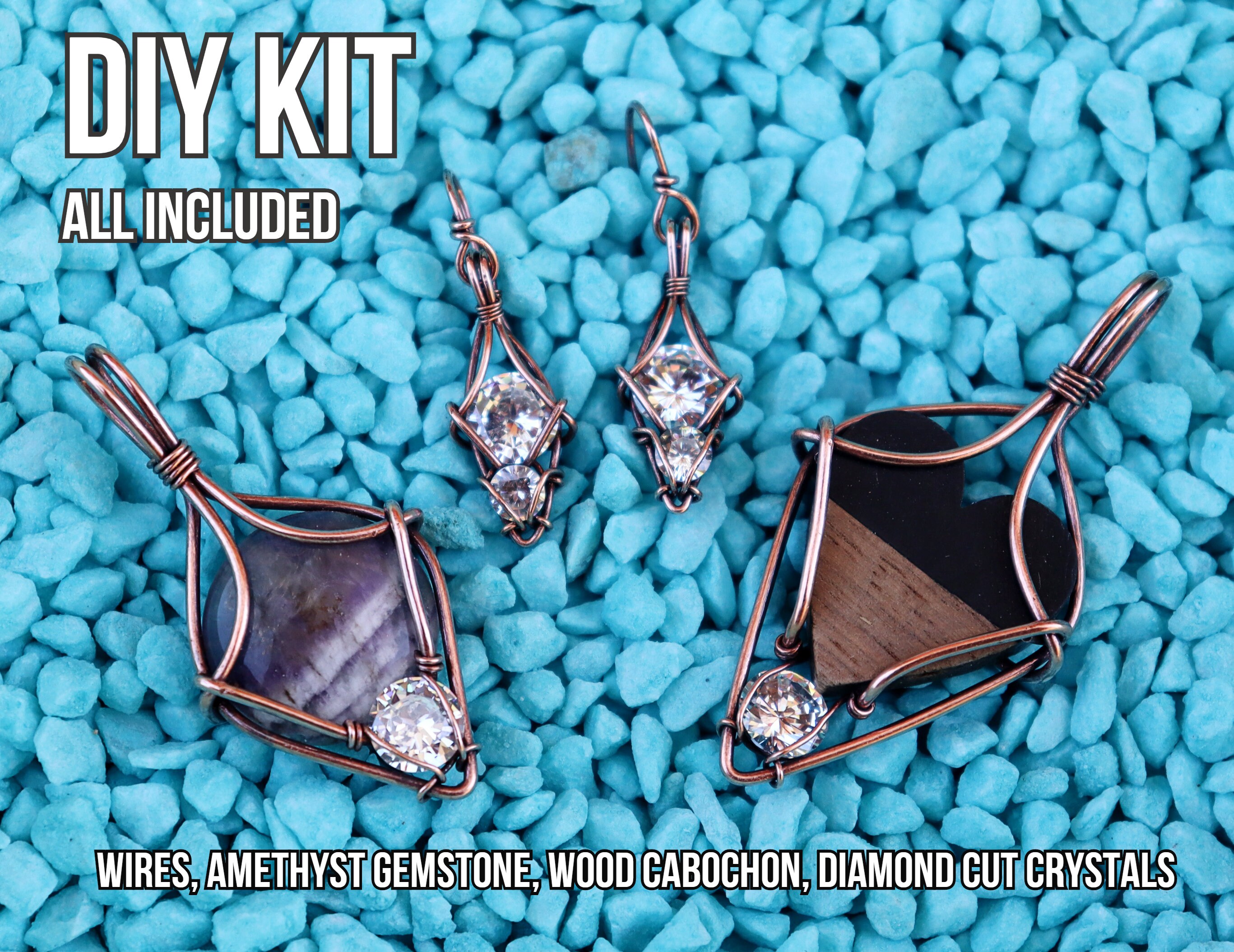 DIY full KIT Purity pendant, earrings, wire wrap, weaving, hobby