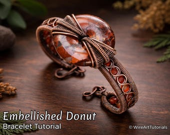WireArtTutorials 装飾ドーナツブレスレットワイヤーラップチュートリアル、ビーズパターン、DIYジュエリー作り、ラッピング、織り、銅アートチュートリアル