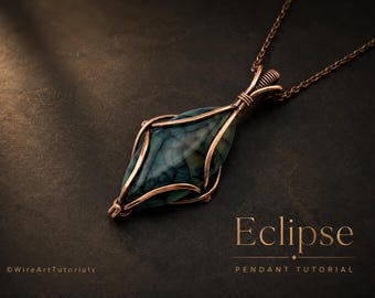 Eclipse pendant, wire wrap tutorial, cabochon setting pattern, DIY jewelry making, weaving, step by step jewellery, wire art deco design