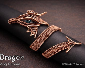 Wire wrap tutorial, wire wrapping tutorial, pattern by WireArtTutorials: Dragon Ring, DIY jewelry jewelry making, wire weaving class