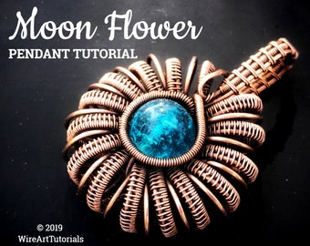 Wire wrap tutorial,wire wrapping pattern WireArtTutorials Moon Flower pendant,DIY jewelry,jewelry making,wire weaving,wire art tutorials