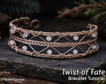 Tutorial de pulseira Twist of Fate com arame, faça você mesmo, confecção de joias, tecelagem, enrolamento, trançado de arame, tutoriais de arte com arame, joias com miçangas