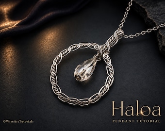 Colgante Haloa, tutorial de envoltura de alambre, patrón de engaste de cuentas, creación de joyas DIY, tejido, joyería artística paso a paso, diseño de trenzado