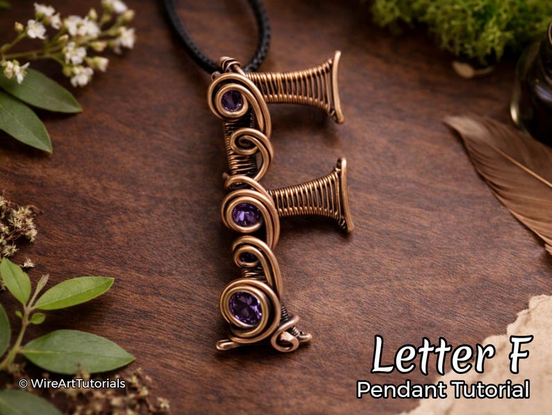WireArtTutorials Letter F pendant wire wrap tutorial, weaving pattern, DIY jewelry, crystal jewellery making, weaving, wire art tutorials image 1