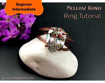 Wire wrap tutorial, wire wrapping tutorial, pattern by WireArtTutorials: Mellow bond crystal ring,DIY jewelry making,wire weaving tutorial