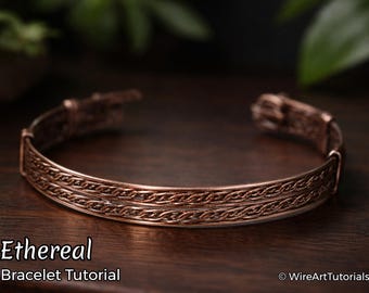 WireArtTutorials エセリアルな調節可能なブレスレットのワイヤーラップチュートリアル、パターン、DIYジュエリー作り、ラッピング、織り、銅アートチュートリアル、クラフト