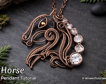 WireArtTutorials Horse pendant wire wrap tutorial, crystal setting patter, DIY jewelry making, wrapping, weaving, copper art tutorial