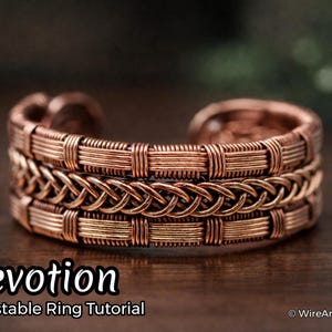 TUTORIAL Devotion Adjustable Ring PDF pattern, unisex wire wrapped woven jewelry, wire braiding pattern, DIY jewellery making, hobby craft
