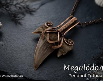 Megalodon pendant, wire wrap tutorial, cabochon setting pattern, DIY jewelry making, weaving, step by step art jewellery