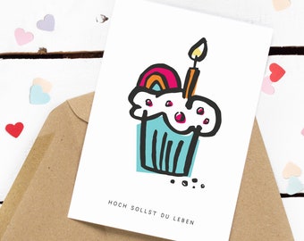 Birthday Card "High Shall You Live", Everything Will Be Good, Postcard Birthday, Rainbow, Card Birthday, Birthday Child