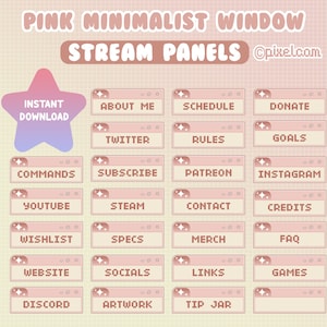 26x Cute Pink Minimalist Window Twitch Stream Panels | Streamer | Pastel Pink | Light | Kawaii