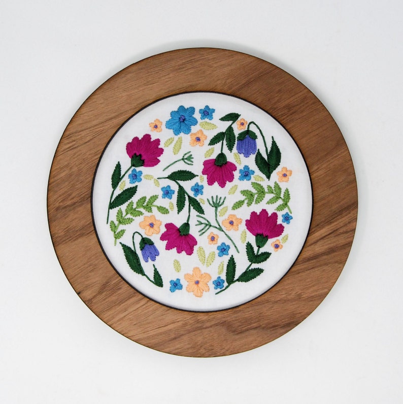 Round Embroidery Frame Real Wood Decorative Display for Finished Cross Stitch or Embroidery Hoop Art, Needlepoint, Crewel Walnut