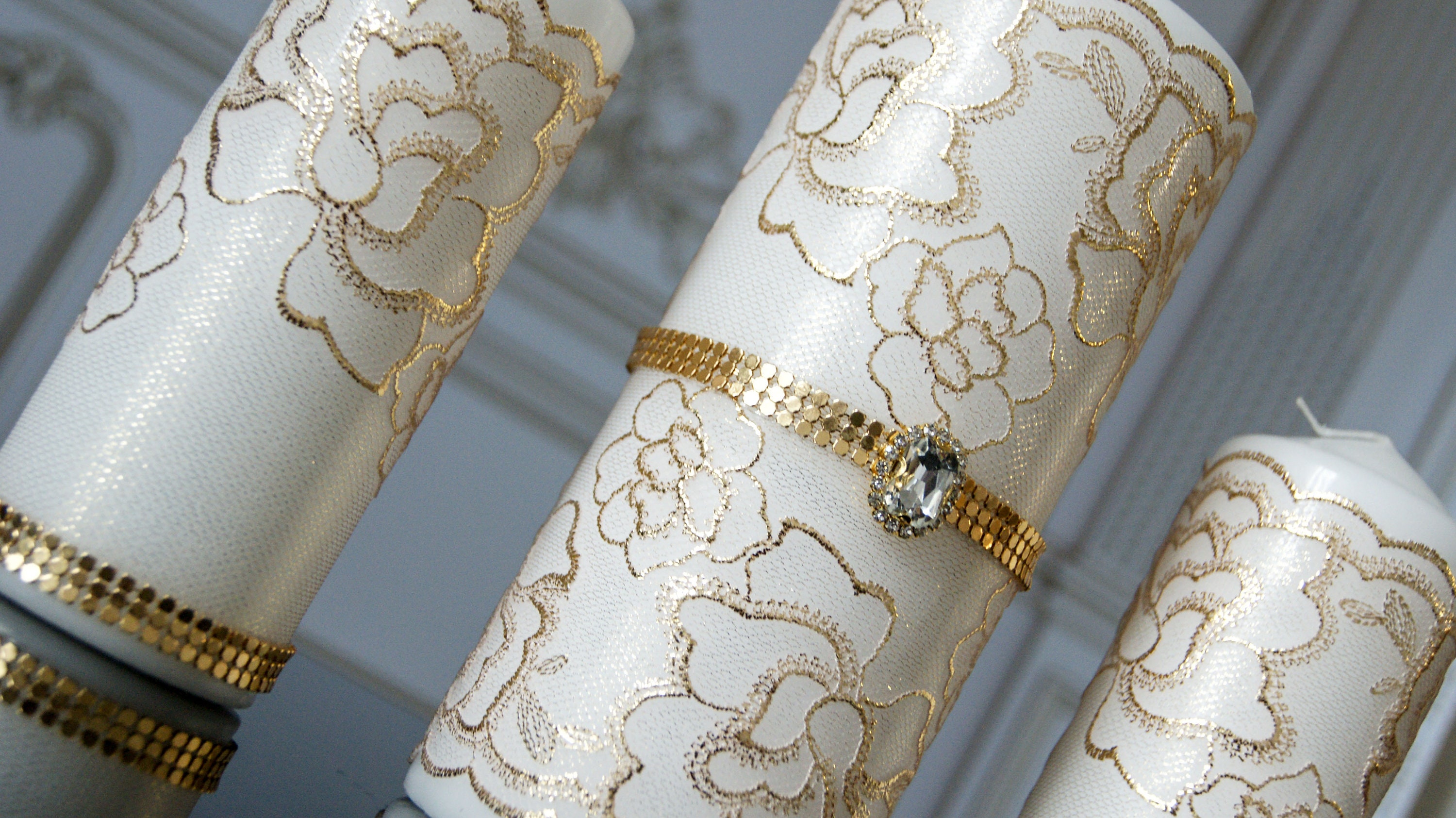 Gold Unity Candle Set Lace Unity Candle Wedding Unity Ceremony Etsy