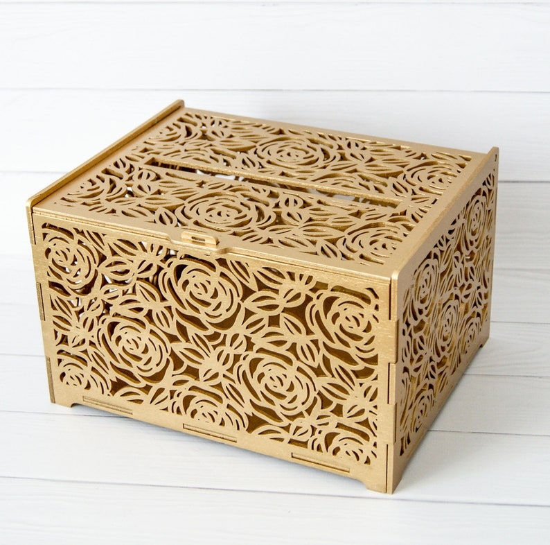 Gold Wedding Envelope Box Wooden Wedding Card Box Wedding Gift Etsy