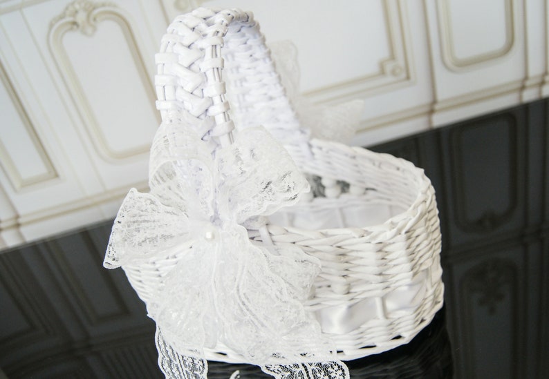 White Wedding Flower Girl Basket Vintage Wedding Basket Rustic Etsy