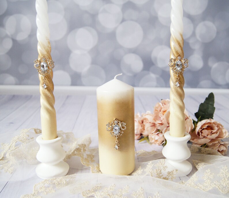 Gold Unity Candle Set Wedding Unity Ceremony Rustic Memorial Etsy