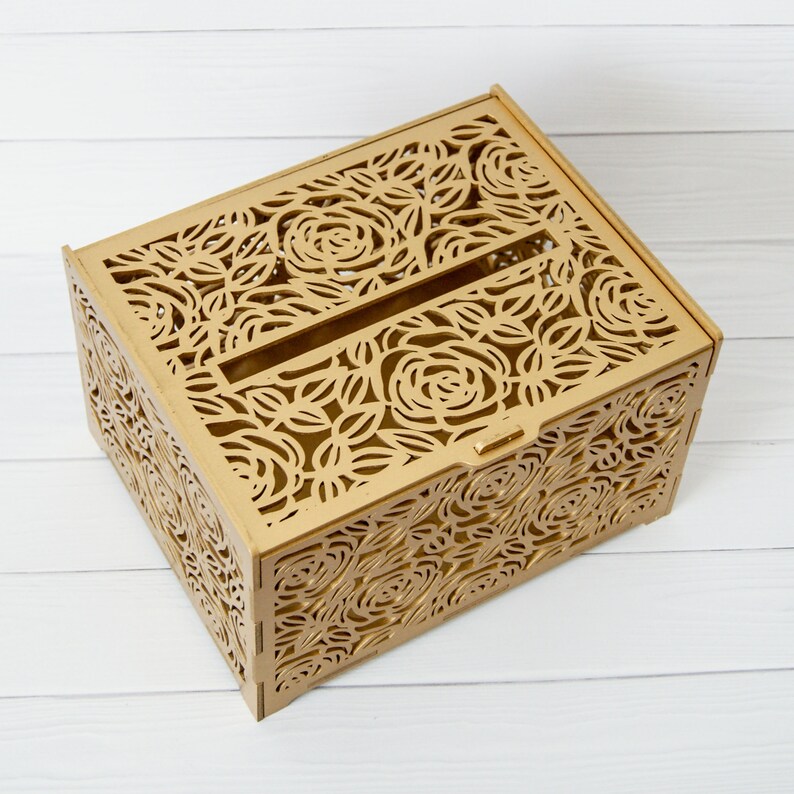 Gold Wedding Envelope Box Wooden Wedding Card Box Wedding Gift Etsy