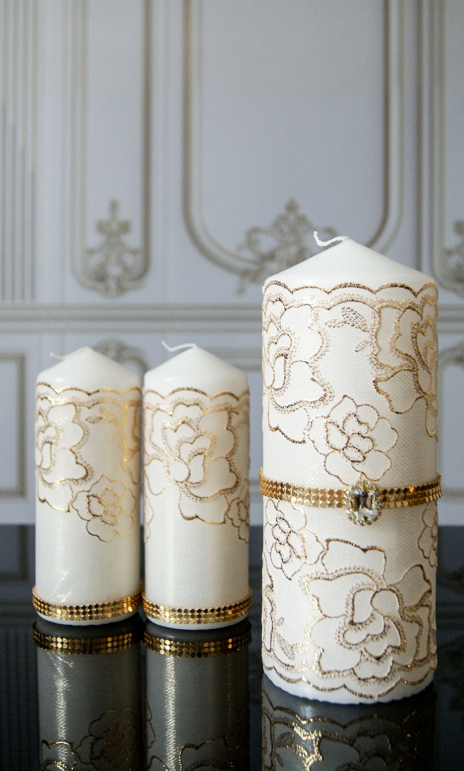 Gold Unity Candle Set Lace Unity Candle Wedding Unity Ceremony Etsy