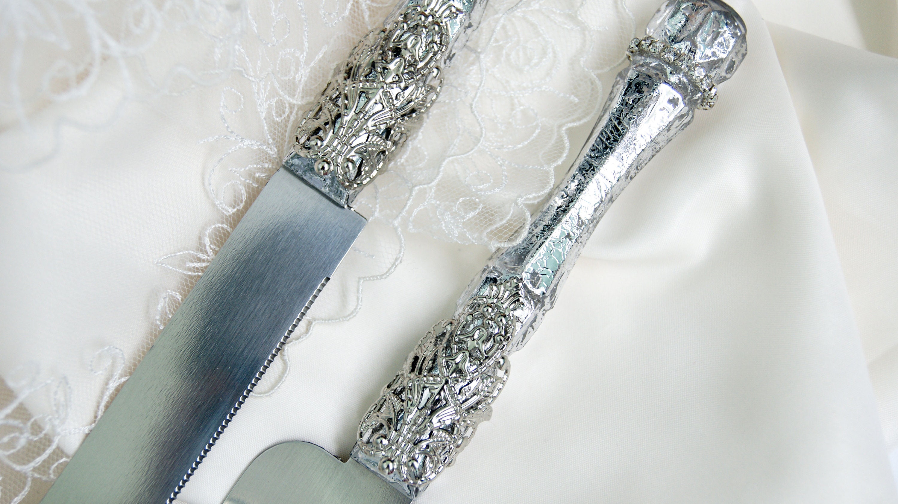 Silver cake server and knife set for wedding personalized cake Etsy