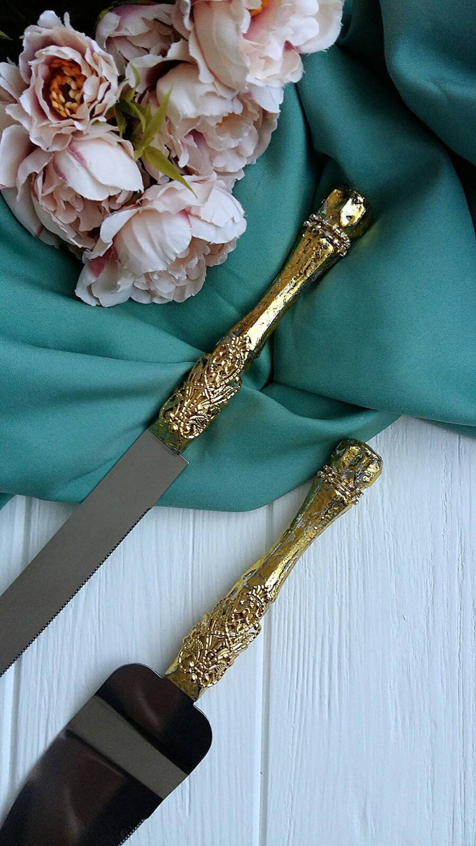 Gold Wedding Cake Knife Set Engraved Cake Serving Set Wedding Etsy