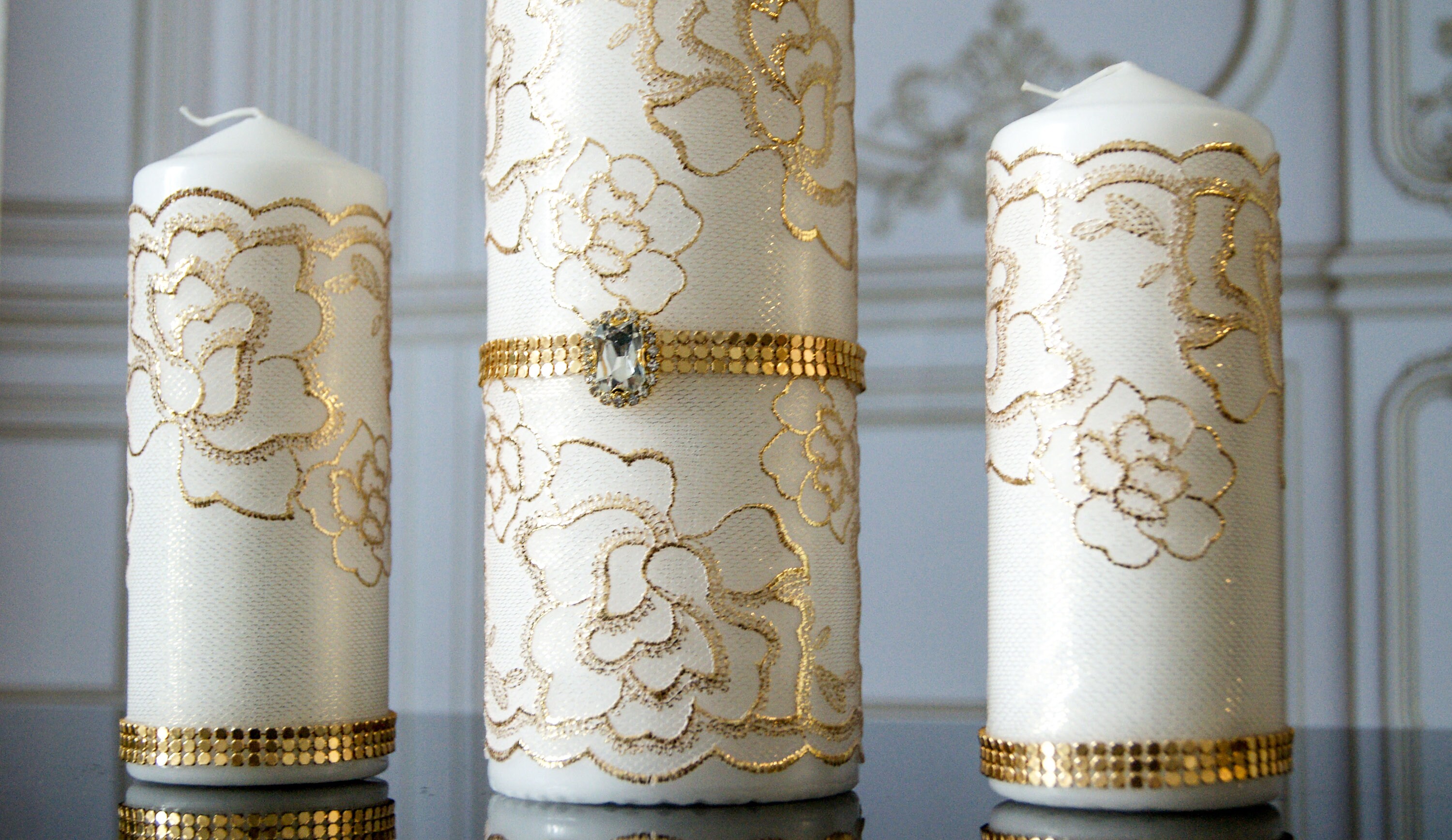 Gold Unity Candle Set Lace Unity Candle Wedding Unity Ceremony Etsy