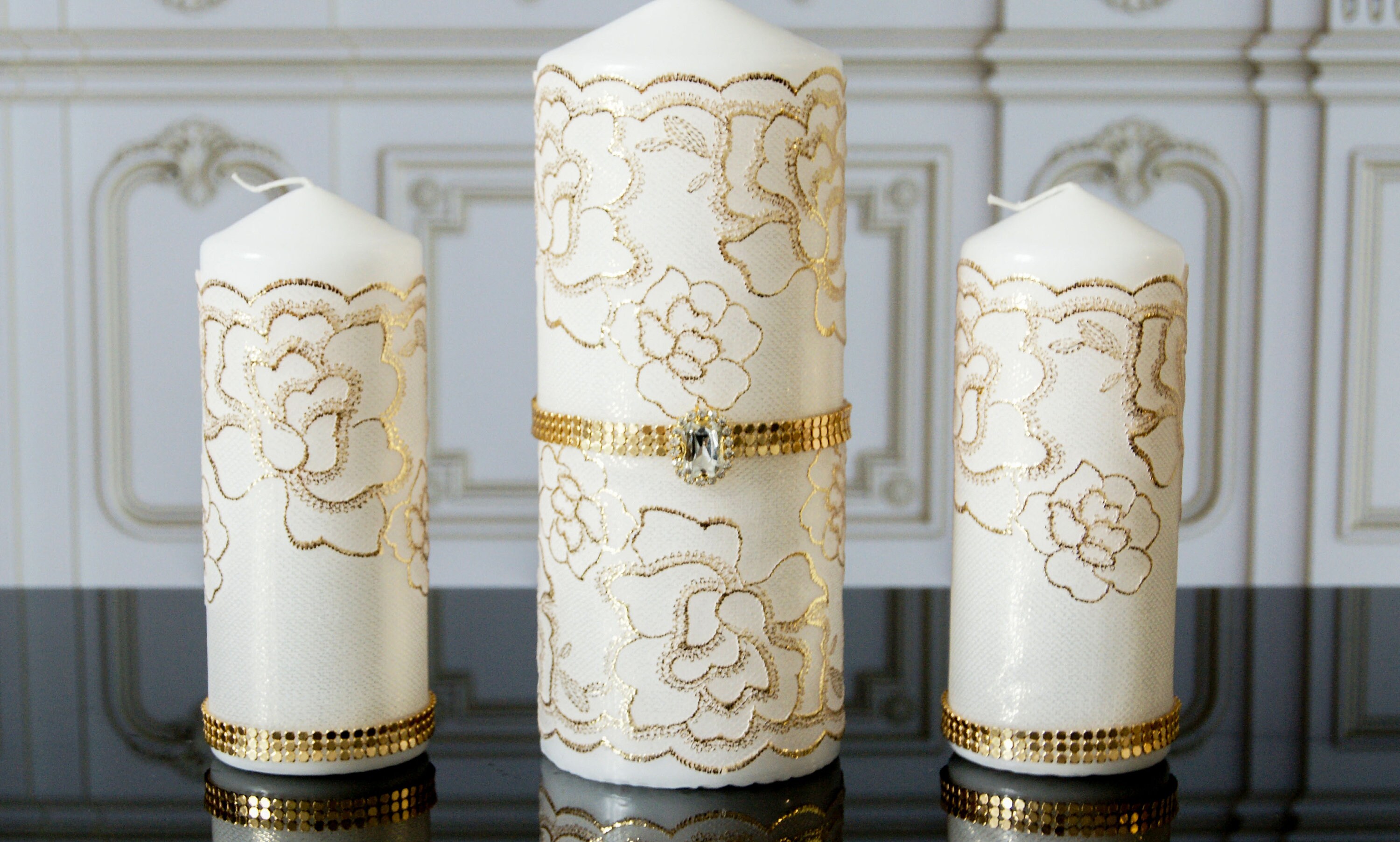Gold Unity Candle Set Lace Unity Candle Wedding Unity Ceremony Etsy