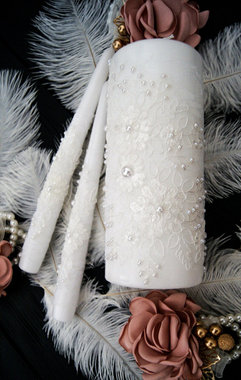 Lace Unity Candle Pearl Wedding Unity Candle Set Candle Etsy