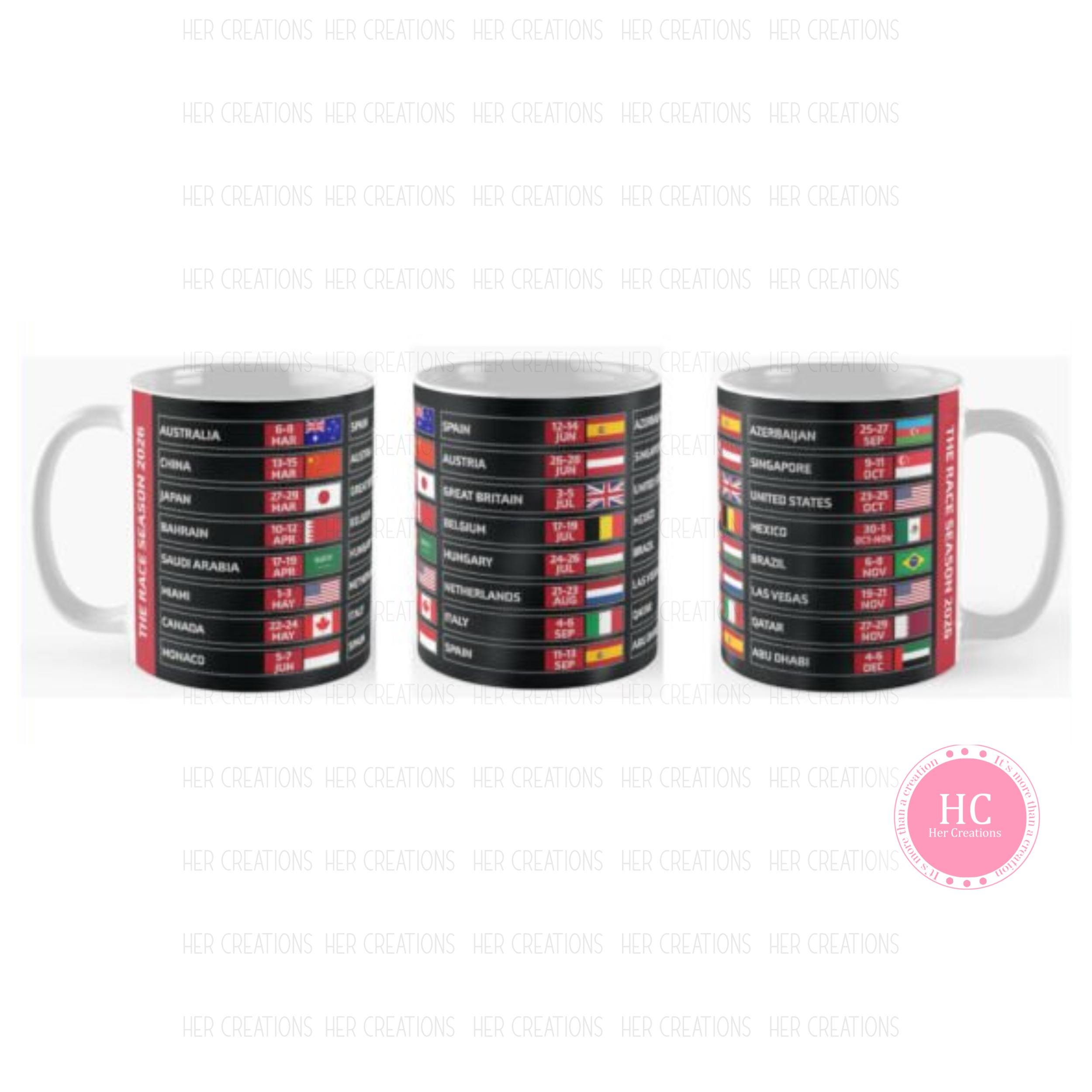 Iconic Coasters Mug Calendrier Grand Prix 2026 Formula Race Tracks Saison 2026 Motif Circuit Un Cadeau