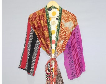 Vintage Silk Saree Kimono  Bridesmaid Robe  Women Bathrobe  Silk Dressing Gown  Summer Dress  RK-737