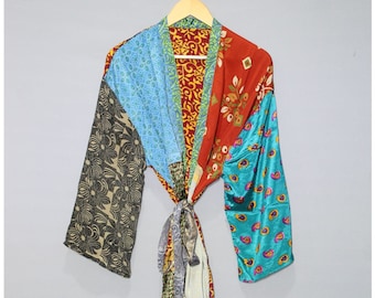 Indian Handmade Silk Kimono Robe, Wholesale Lot Of Assorted Color And Print Silk Robe, Recycle Silk Sari Kimono, Comfy Bridesmaid Robe