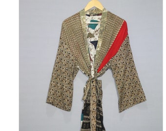 Vintage Silk kimono Saree Robe  Bridal Kimono  Japanese Kimono  Silk Dressing Gown  RK-557