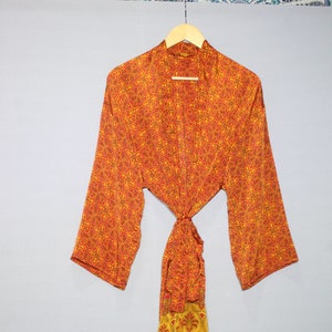 Silk Blend Kimono Robe: Bohemian Gold Dressing Gown, Plus Size