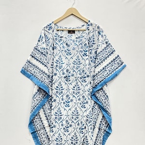 Hand Block Printed Cotton Kaftan Dress: Plus Size Indian Maxi Resort Wear