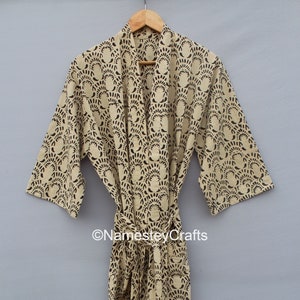Blockprint Cotton Kimono Robe: Indian Beach Cover-Up