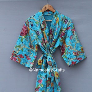 Kantha long kimono, Indian handmade kantha quilted long kimono jacket, cotton kimono, boho kantha coat, Kantha robe, colorful handmade robe