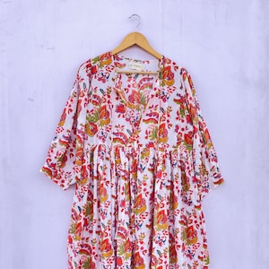 Hand Block Print Cotton Maxi Dress: Floral V-Neck Summer Dress