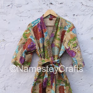 Soft Indian Cotton Handmade Kantha Kimono Robes, Beach Bikini Cover Up Gown, Women Sleepwear Robes Kantha Kimono Gown, Beautifull Kimono,