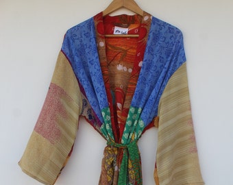 Vintage Silk Saree Kimono  Shower Robe  Summer Dress  Bikini Cover Up  Gifts For Her RK-1060