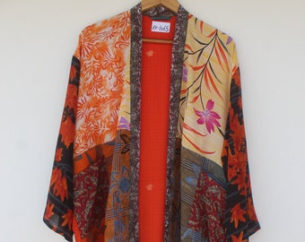 Silk Saree Kimono  Recycled Robe  Silk Dressing Gown  Gifts For Her  Bathrobe  Bikini Cover Up RK-1065