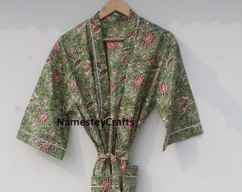 Block Print Robes Cotton Kimono Robe Kimono Robes Dressing Gown Women's cotton Robe Bridesmaid Robe Best Gift For Her .