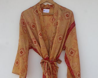 Indian Vintage Kimono / Silk Saree Robe / Bridesmaid Robe / Indian Kimono / Beachwear / Maternity Dress / Bathrobe / RK-1017