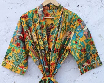 Cotton Long Kimono Woman Robe Dressing Gown Bathrobe Summer Dress Beach Kimono Plus Size Maternity Dress