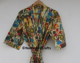 Cotton Long Kimono Woman Robe Dressing Gown Bathrobe Summer Dress Beach Kimono Plus Size Maternity Dress