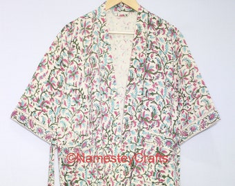 Bohemian Cotton Kimono Dress,Long Bathrobe Kimono, hand Block Printed Cotton Kimono, Shower Robe,Bridal Cotton Kimono Robe, Dressing Gown