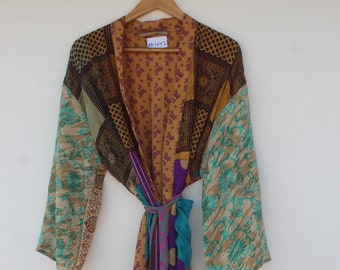 Indian Handmade Silk KimonoShower RobeMaternity DressBeach KimonoGifts For HerSummer DressBikini Cover Up RK-1047