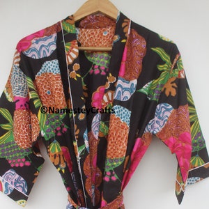Cotton Block Print Kimono Robe: Bohemian Beach Cover-Up
