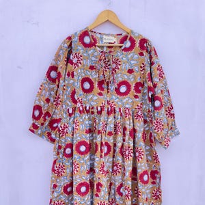 Floral Block Print Kyra Midi Dress | Bohemian Cotton Dress | Dresses for Women | String Closer Dress